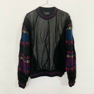 VTG Saxony Leather Sweater Men's Large Purple Multi Color Textured Biggie Cosby